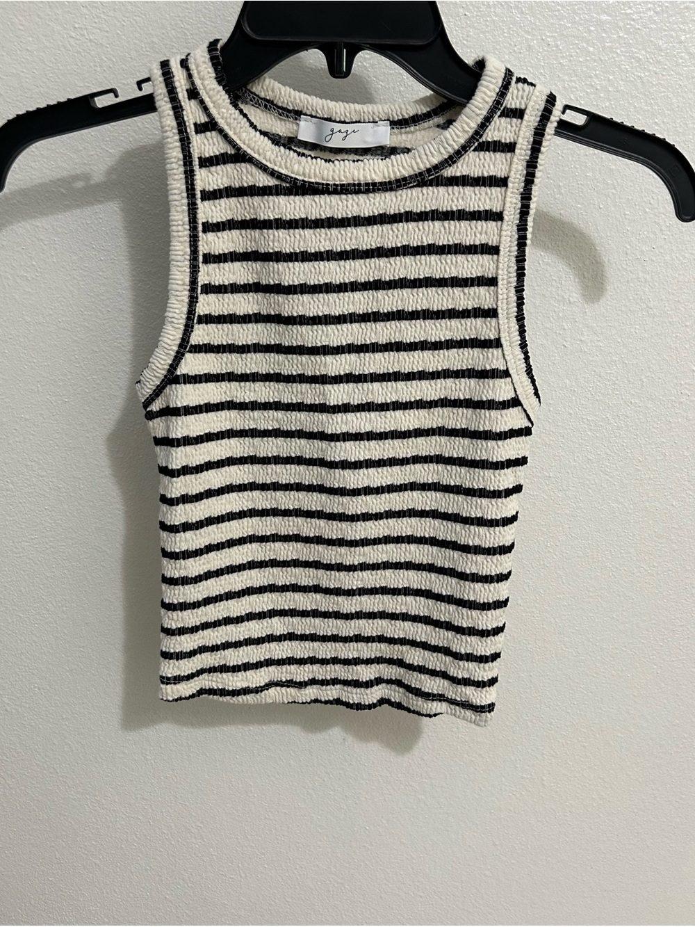 gaze Black and White Striped Ribbed Tank